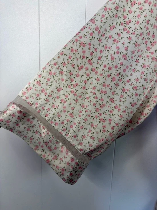 Vintage Cream Pink Rose Satin Kimono Robe Floral Cottagecore Romantic sz medium - Picture 5 of 11